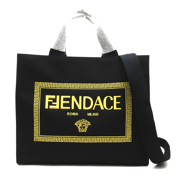 【二手名牌BRAND OFF】FENDI 芬迪【再降價】Versace Fendace聯名 黑色 帆布 Sunshine 托特包