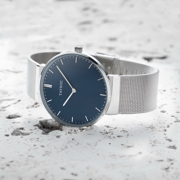 【台南 時代鐘錶 TAYROC】藍寶石鏡面 BAYU 米蘭錶帶女錶 TY142 藍/銀 40mm