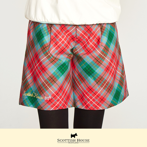 【Scottish House】 下擺刺繡 LOGO 打褶 斜格 短褲 (AO2212)
