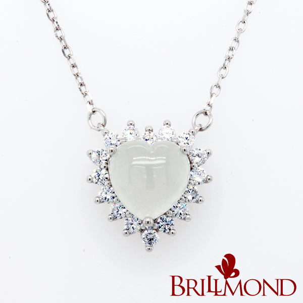 【BRILLMOND JEWELRY】心型緬甸A貨冰種翡翠墜(主石10MM 全925銀鍍白K金台) product thumbnail 2