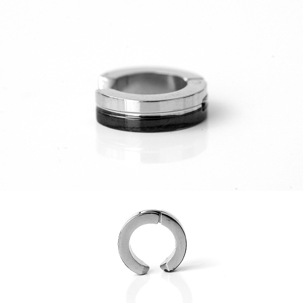 夾式耳環 簡單黑銀雙線造型【ND406】單支