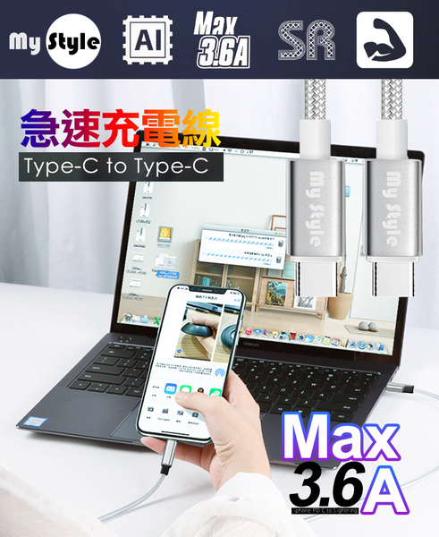 HANG 三代氮化鎵65W 黑色+MyStyle高密編織線Type-C to Type-C充電線200cm product thumbnail 10