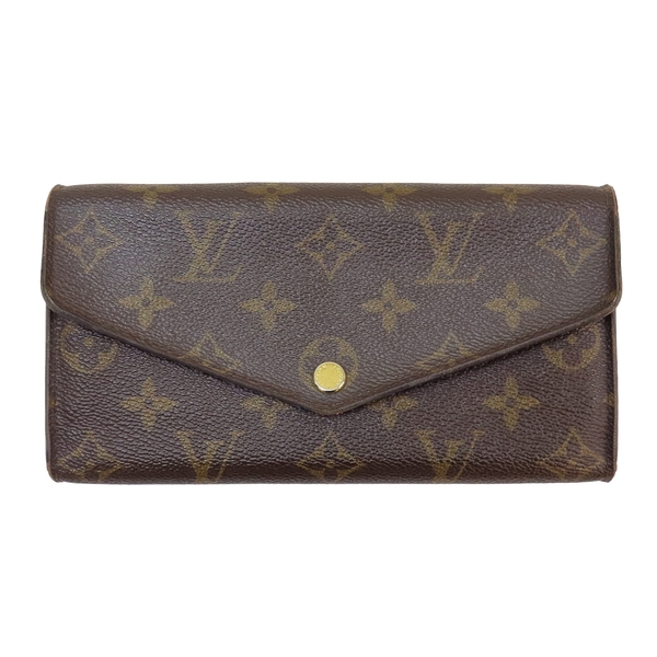 【二手名牌BRAND OFF】LOUIS VUITTON LV 路易威登 棕色 原花帆布 Sarah 扣式長夾 金扣 M60531