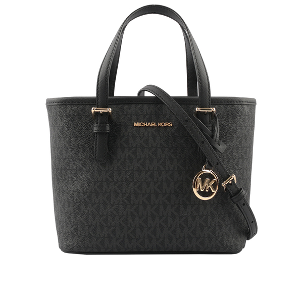 【MICHAEL KORS】滿版圓形Logo 塗層帆布小款托特包(黑色) 35T9GTVT0B BLACK