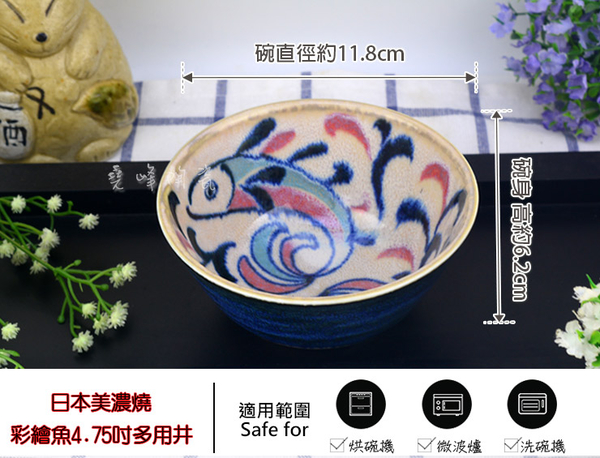 堯峰陶瓷 日本美濃燒彩繪魚系列 彩繪魚4.75吋多用井 單入 | 擺盤必備 | 碗|餐具系列|湯碗| product thumbnail 9