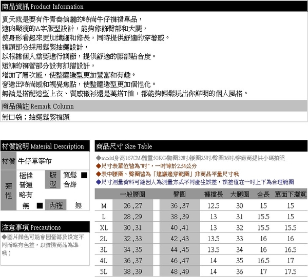 短褲裙--元氣雲朵必備鬆緊抽繩褲頭顯瘦皺褶A字牛仔短褲(藍M-5L)-R286眼圈熊中大尺碼 product thumbnail 11