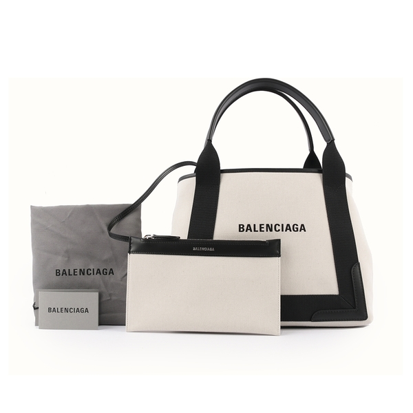 【BALENCIAGA】NAVY CABAS 帆布手提包/子母包(米白/黑色) S 339933 2HH3N 9260