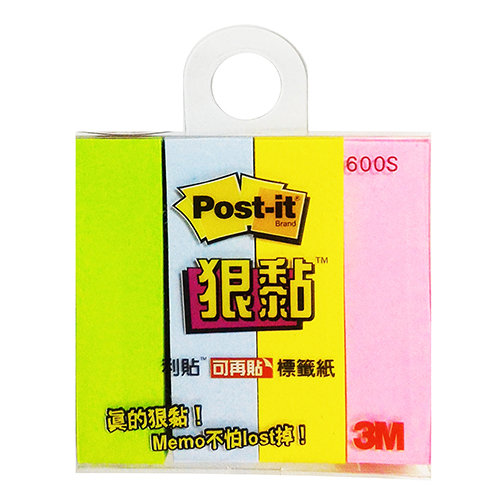 3M 思高牌 Post-it 利貼 狠黏 NO.600S 可再貼標籤便條紙 四色 12x45mm