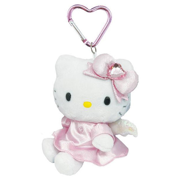 【震撼精品百貨】Hello Kitty 凱蒂貓~日本SANRIO三麗鷗 KITTY愛心扣環絨毛玩偶吊飾-Y2K天使款粉*97345