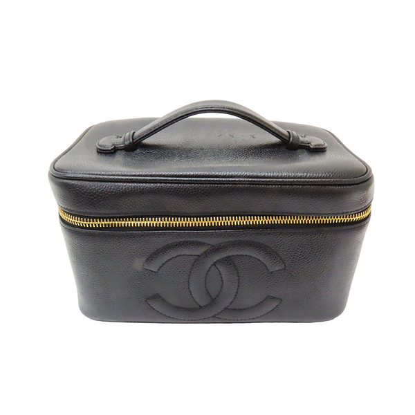 【二手名牌BRAND OFF】CHANEL 香奈兒 黑色 牛皮 荔枝紋 Vanity Case 化妝箱 手提包 (無卡)