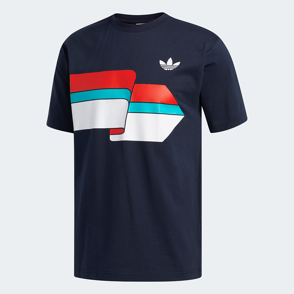 ADIDAS RIPPLE T-SHIRT 男裝 短袖 休閒 舒適 三葉草 棉質 三色彩帶圖形 藍【運動世界】FM1548