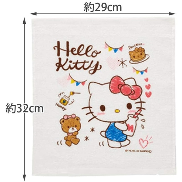 小禮堂 Hello Kitty 純棉無捻紗短毛巾組 方形毛巾 純棉毛巾 方巾 29x32cm (3入 白 鬆餅) 4973307-501326 product thumbnail 2