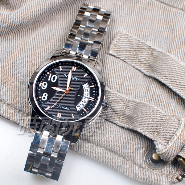 TIVOLINA 簡約數字時刻 線條設計面盤 男錶 日期顯示窗 不銹鋼 黑色 MAW3689KW