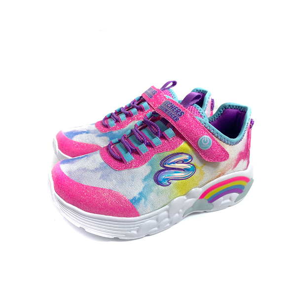 SKECHERS RAINBOW RACER 運動鞋 電燈鞋/有開關 魔鬼氈 童鞋 桃紅/白雲 302300LPKMT no475