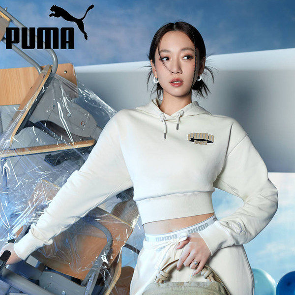 PUMA 帽T 米白 TEAM FANBASE 吳卓源 短版 厚連帽T 女 62434687