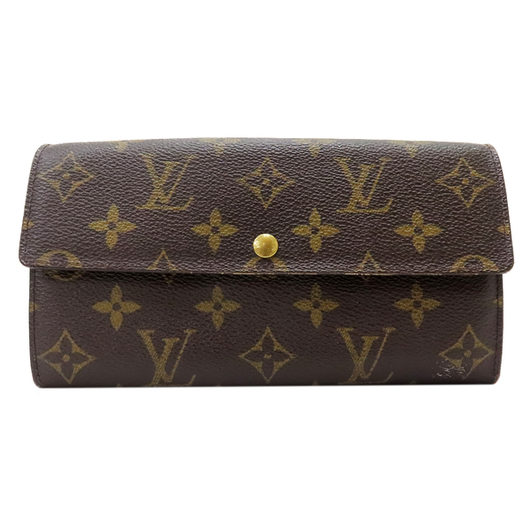 【二手名牌BRAND OFF】LOUIS VUITTON LV 路易威登【激安價】棕色 原花 PVC塗層帆布 Sarah 二折長夾 M61734