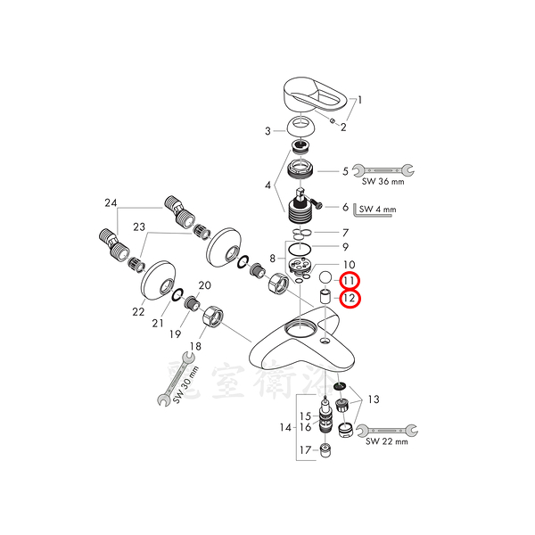 【麗室衛浴】德國 HANSGROHE Metropol 浴缸龍頭 14410 龍頭專用零件