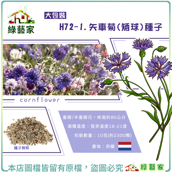 【綠藝家】大包裝H72-1.矢車菊種子10克(約2300顆)