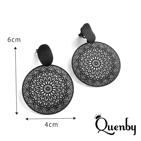 Quenby 送禮 母親節 韓系平價飾品 時尚流行感黑色捕夢網耳環/無耳洞耳夾 product thumbnail 5