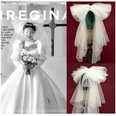 頭紗蝴蝶結造型雙層蓬蓬短款白色新娘頭紗旅拍婚紗禮服頭飾配飾遮面款 韓國chic