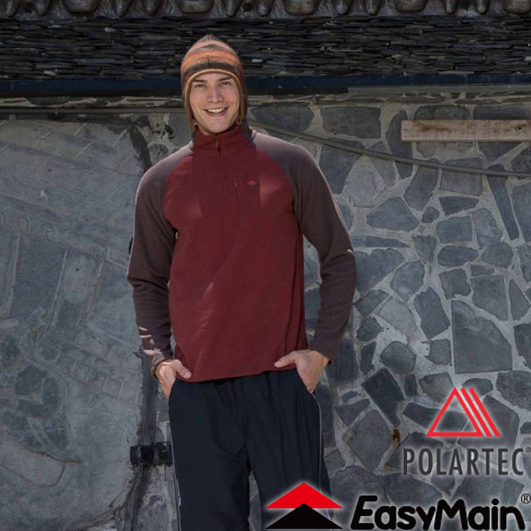 【EasyMain 衣力美 男款 輕暖排汗休閒衫《暗磚紅》】SE16063/高透氣/立領設計/保暖柔軟