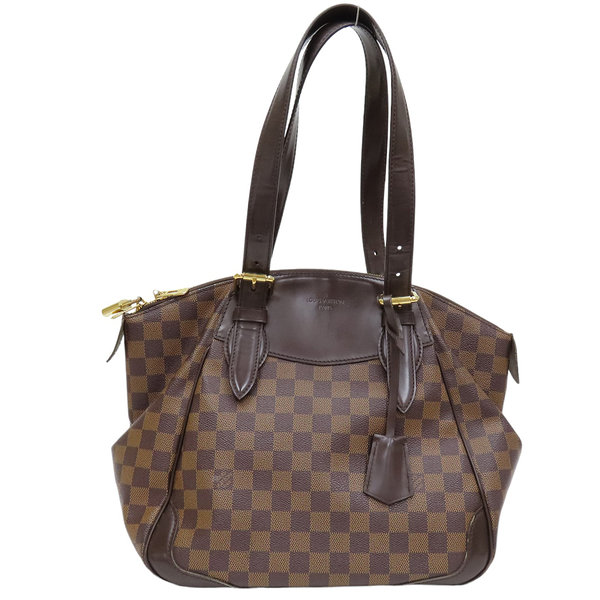 【二手名牌BRAND OFF】LOUIS VUITTON LV 路易威登 棕色 PVC塗層帆布 棋盤格 Verona MM 手提包