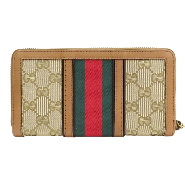 【二手名牌BRAND OFF】GUCCI 古馳 棕色 緹花帆布 Web Rania 拉鍊長夾 353651 product thumbnail 2