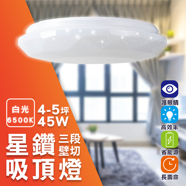 HAPPY BRIGHT 樂亮 LED 45W 吸頂燈-白光 適4~5坪 三段壁切調光 防蚊/防塵/防觸電/防水/防震/防鏽