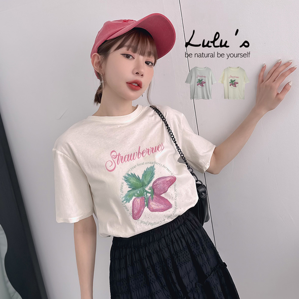 LULUS/手繪草莓寬鬆T恤２色【A01240269】