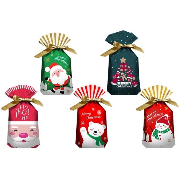 聖誕節禮物包裝抽繩袋(10入)HO紅底老人／紅色雪人／金條／聖誕熊／綠底 款式可選【小三美日】