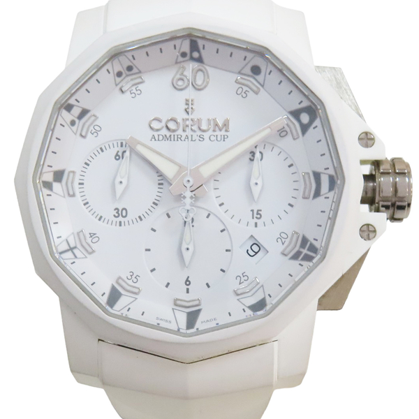 【二手名牌BRAND OFF】CORUM 崑崙 白色 橡膠 不鏽鋼 Admiral's Cup 44mm 自動上鍊 腕錶