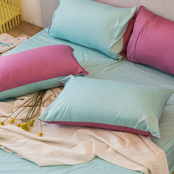 床包 / 雙人【撞色系列-水水綠】含兩件枕套 100%精梳棉 戀家小舖台灣製AAA201