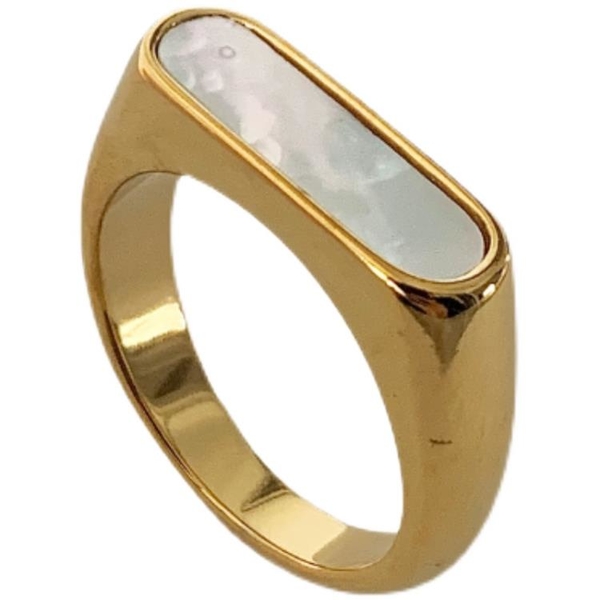 sppgge ONE~ins潮歐美小眾設計復古白貝母鈦鋼指環18K金色貝殼光面食指戒指女