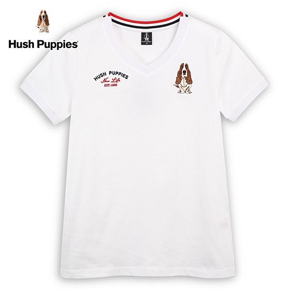 Hush Puppies T恤 女裝HP造型繡花經典刺繡狗V領短袖T恤