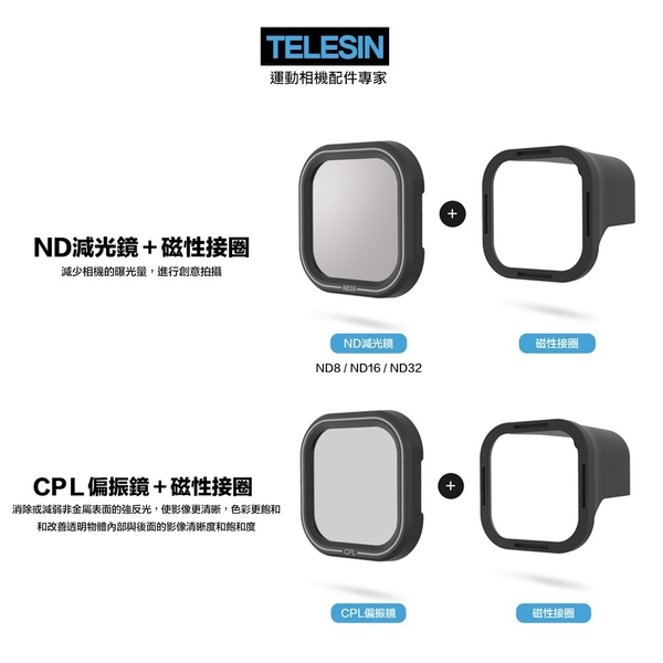 TELESIN ND+CPL 濾鏡套裝 減光鏡 消反光 Gopro HERO 8 專用配件 建軍電器