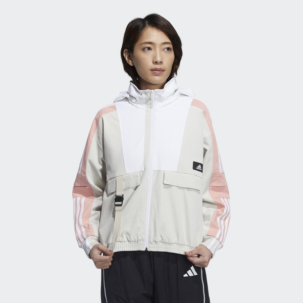 ADIDAS STR JKT WARM 女款白x米x粉OVERSIZE內刷毛風衣連帽外套 GP0635 product thumbnail 2