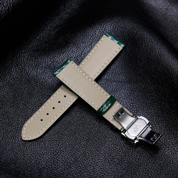綠色鱷魚皮錶帶適配精工5號鏤空51J1綠水鬼 情侶SRPG73K1真皮錶帶