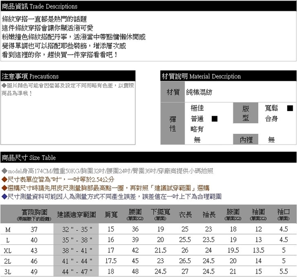 棉T--休閒清新可愛百搭粉嫩撞色細條紋棉質長袖V領T恤(綠M-3L)-F177眼圈熊中大尺碼 product thumbnail 11