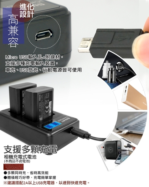 YHO 液晶雙槽充電器for SONY NP-BX1 (一次充兩顆電池)行動電源也能充 product thumbnail 3