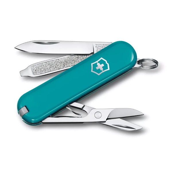 【Victorinox 瑞士維氏】瑞士刀CLASSIC SD 小型袋裝刀 7用刀-Mountain Lake湖水綠( 0.6223.23G)