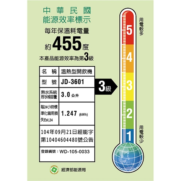 晶工牌 10.4L溫熱全自動開飲機 JD-3601 台灣製 product thumbnail 3