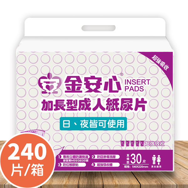 【醫博士專營店】金安心 加長型成人尿片(30片*8包)/箱 -- 240片/箱
