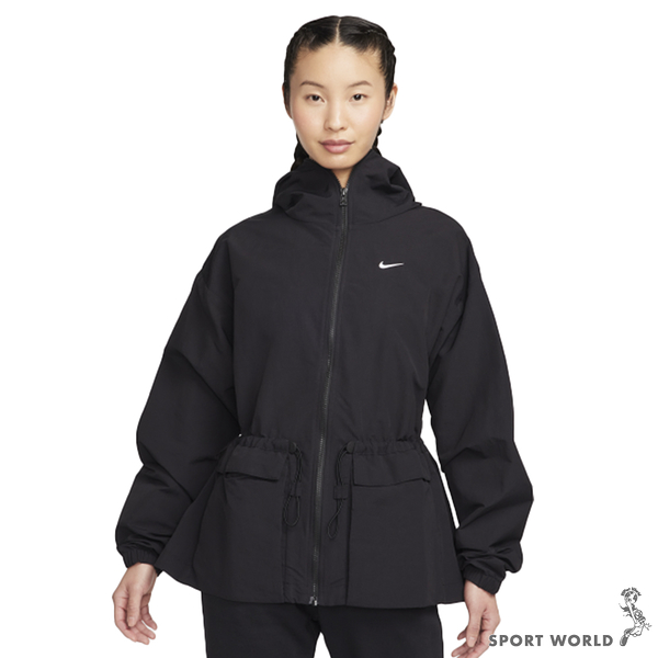 【下殺】Nike 連帽外套 女裝 縮腰 防潑水 黑【運動世界】FN3670-010