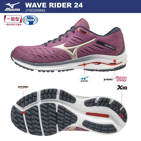 MIZUNO WAVE RIDER 24 WIDE 女鞋 慢跑 寬楦 ENERZY中底 避震 紫【運動世界】 J1GD200642 product thumbnail 2