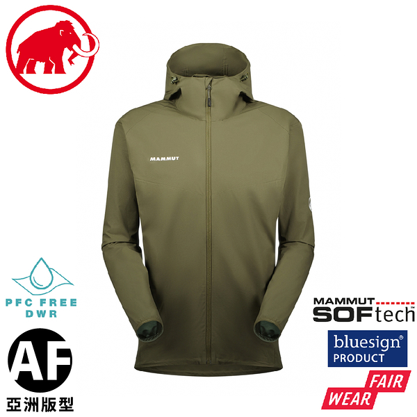 【MAMMUT 長毛象 男 GRANITE SO Hooded Jacket AF 軟殼風衣《綠鬣蜥》】1011-00322