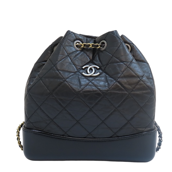 【二手名牌BRAND OFF】CHANEL 香奈兒 黑色 牛皮 菱格紋 Gabrielle 後背包 銀扣 A94485