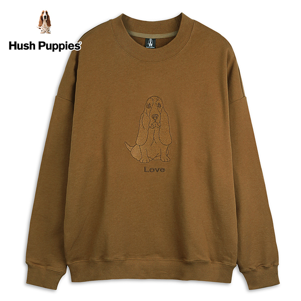 Hush Puppies 上衣 男裝簡約線條狗刺繡長袖寬鬆落肩上衣