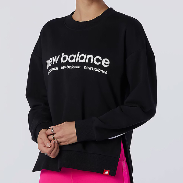 New Balance Essentials ID 女裝 長袖 棉質 側開衩 印花 黑【運動世界】AWT13520BK