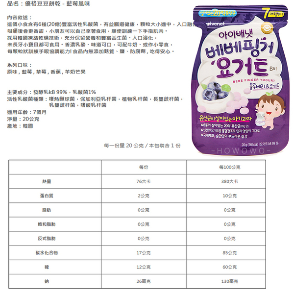 韓國 ivenet 艾唯倪 優格豆豆餅 20g 藍莓/草莓/香蕉/藍莓 豆逗餅 寶寶餅乾 2302 副食品 product thumbnail 5