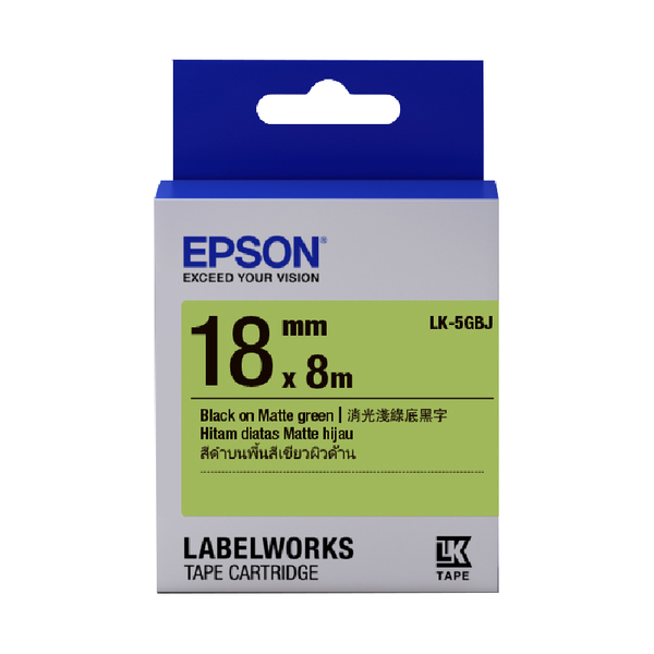 EPSON LK-5GBJ S655429 消光霧面淺綠底黑字 18mm 標籤帶 公司貨 product thumbnail 2
